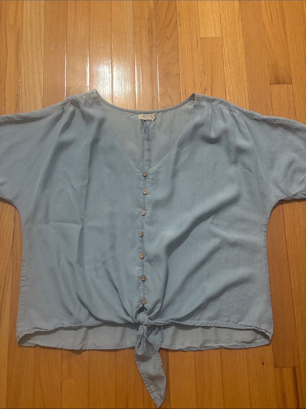 Harper Light Blue Button-Front Tie Hem Women's Top
